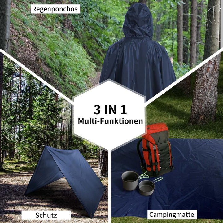 Opret Wasserdicht Regenponcho Damen Herren, Leicht Atmungsaktiv Regencape 3-in-1-Multifunktional Reg