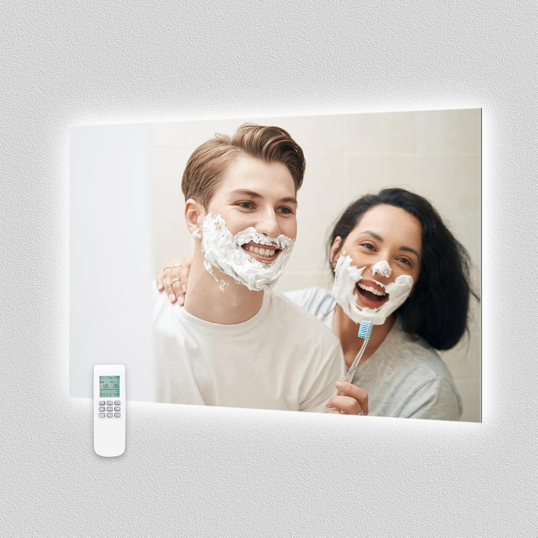 byecold Infrarotheizung Spiegel mit Thermostat 450 Watt - Spiegelheizung Infrarot mit LED Beleuchtun