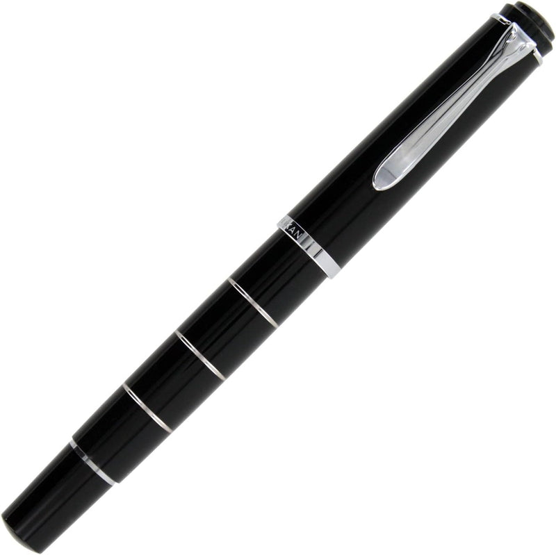 Pelikan Füllhalter Classic 215, Schwarz-Ringe, Feder EF (extra-fein), hochwertiger Kolbenfüller im G