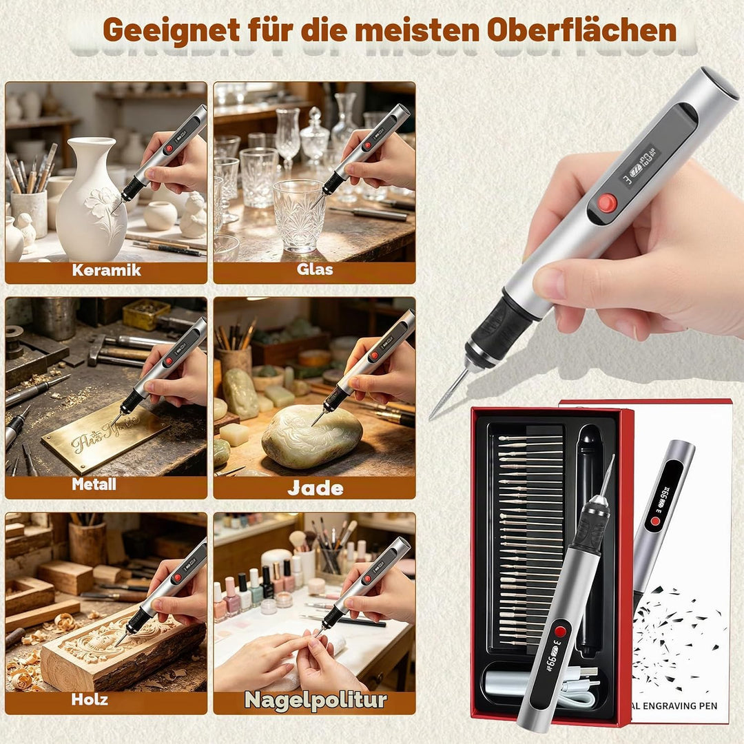 Herbst Mini Gravierstift, Elektrischer Gravierstift mit 30 Bits 5 Schablonen 4 Übungsbretter Tragbar