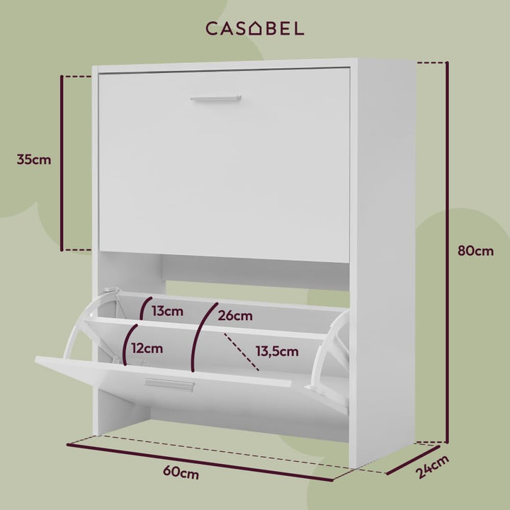 CASABEL Schuhschrank Schmal für 12 Paar Schuhe, Modernes Schuregal Holz mit 2 Klappen, Platzsparende