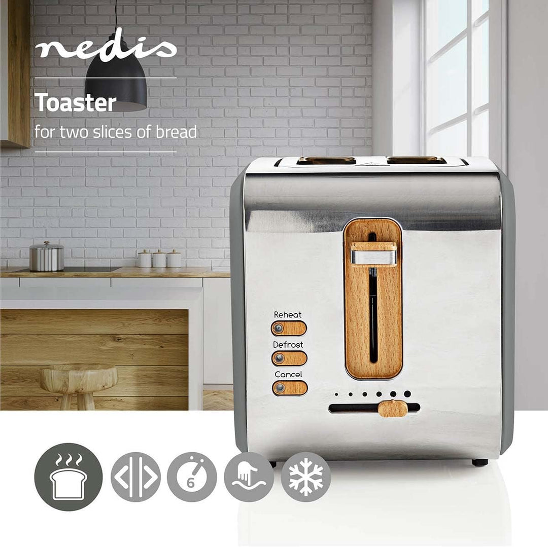 Nedis Soft Touch Toaster für 2 Scheiben Toast, Bagels oder Muffins – Mit 6 Bräunungsstufen, Aufwärm-