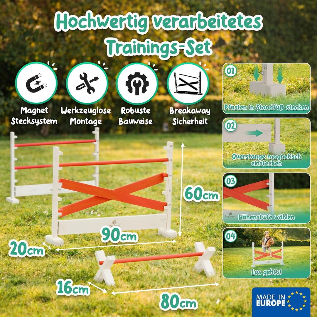 Hobby Horse Hindernisse Set höhenverstellbar – Magnet-Stecksystem massives Holz/Hobby Horsing/Hürden