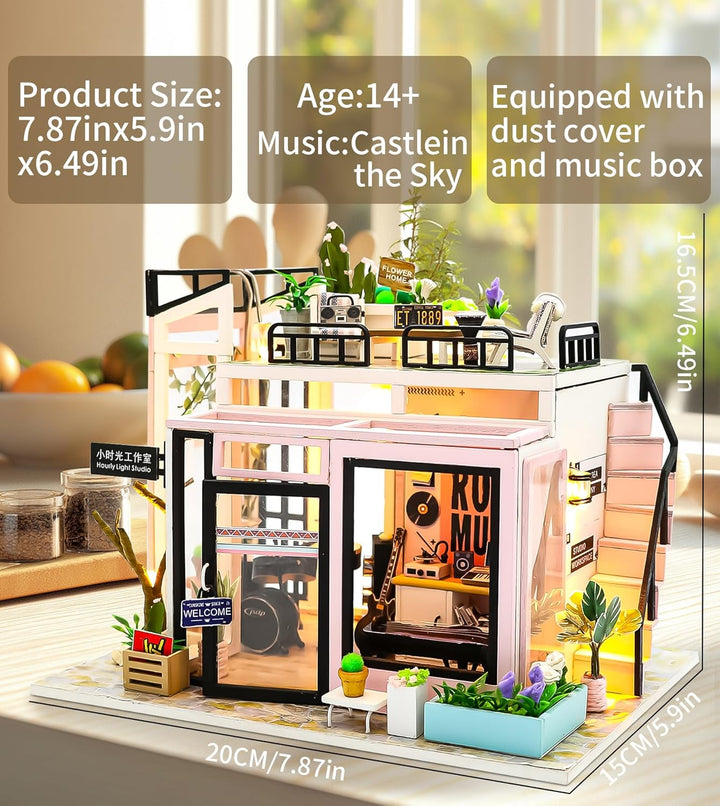Spilay Miniatur Haus, Zeit-Studio DIY Miniature House mit LED-Licht, 3D Holz Puppenhaus Bastelset zu