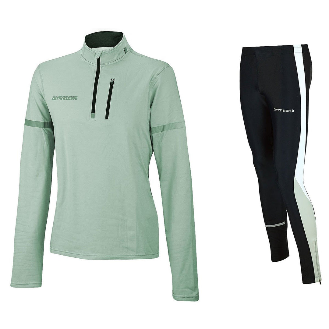 Airtracks Herren Winter Funktions Laufset - Thermo Laufhose Lang + Thermo Laufshirt Langarm Pro - Wa