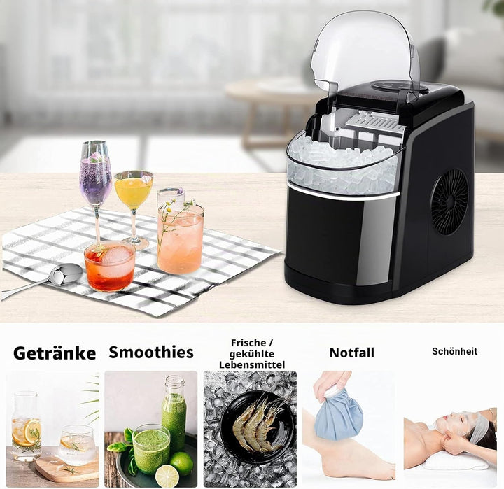 Eiswürfelmaschine Testsieger 12KG Eiswürfelbereiter Ice Maker 6 min Produktionszeit Ice Cube Maker,