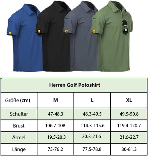 geeksport Poloshirt Herren Golf Kurzarm Freizeit Sport Polo Tennis Tshirts mit Brillenhalter Knopfle