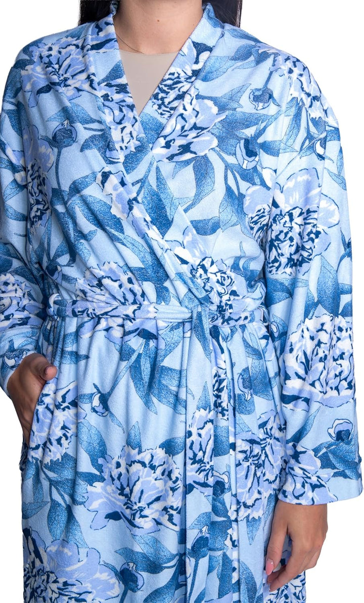 e.Femme® Morgenmantel LOTTA 1657 aus Frottee 48 Blau/Blumen, 48 Blau/Blumen