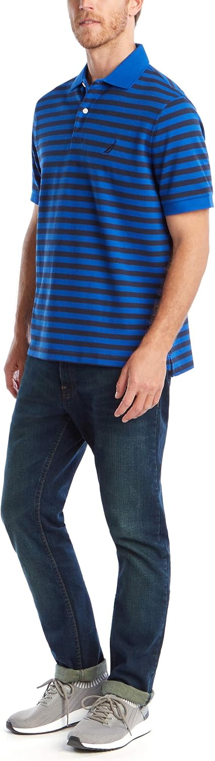 Nautica Herren Klassisches Poloshirt, Kurzärmelig, 100% Baumwolle, Gestreift, Weich Polohemd 1X Hell