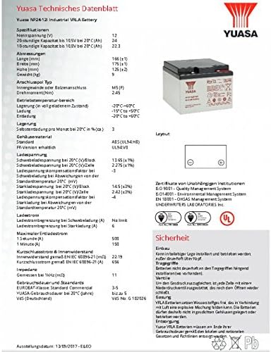 Yuasa Blei-Akku NP24-12I Pb 12V / 24Ah mit M5 Schraubanschluss
