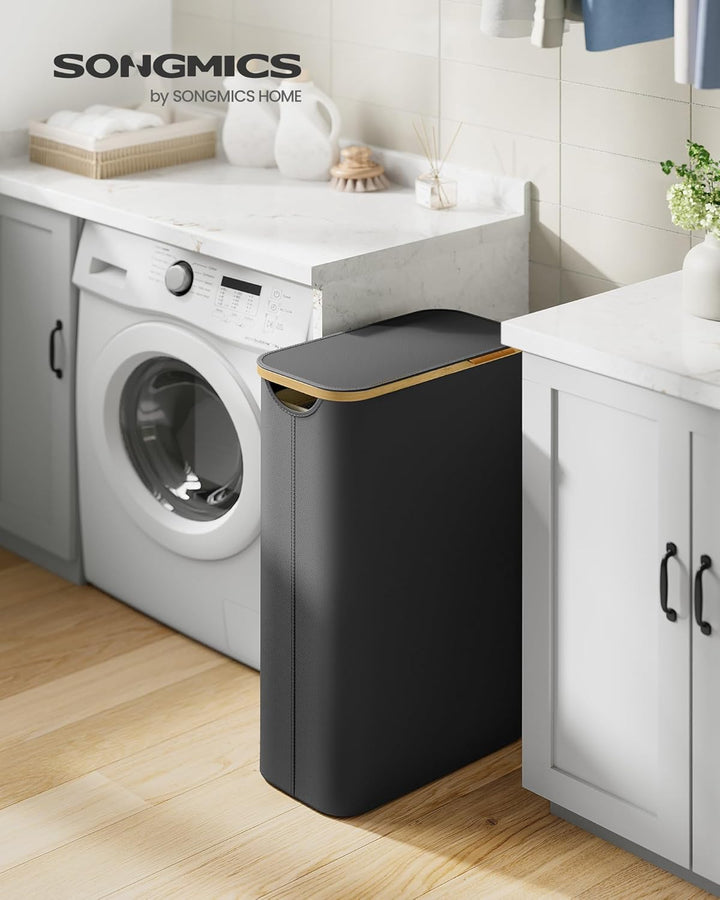 SONGMICS Wäschekorb mit Deckel, Wäschesammler 65 L, platzsparend, herausnehmbarer Wäschesack, Oxford