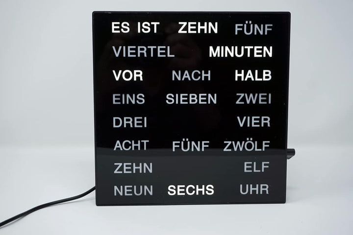 Uhr mit Deutscher LED Wort Anzeige Wortuhr schwarz 20x20 cm Tischuhr Wanduhr