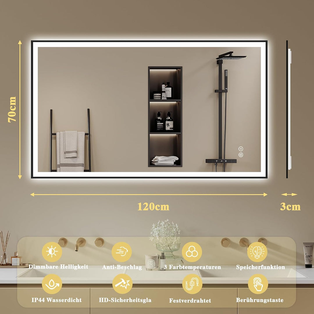 Badspiegel-mit-Beleuchtung 120x70cm - Badezimmerspiegel LED Badezimmer Spiegel mit Beleuchtung - Bes