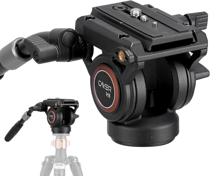 Cayer H6 Video Fluid Head, Kamera Tripod Fluid Drag Pan Head mit 60mm Flate Base, 1/4 und 3/8 Schrau