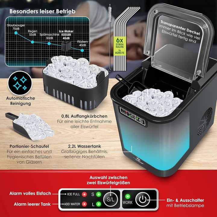 KESSER® Eiswürfelbereiter | Eiswürfelmaschine Edelstahl | Ice Maker | 12 in 24h | Zubereitung in 7 m