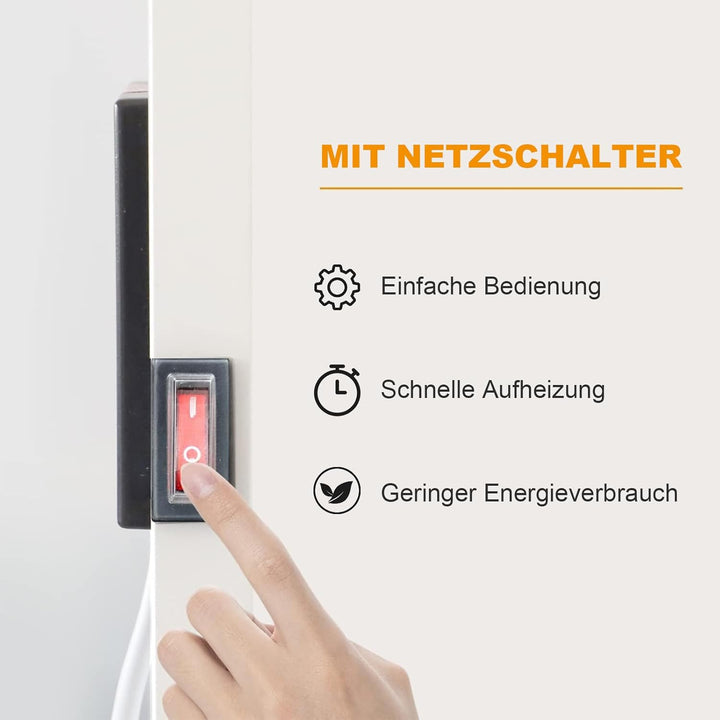 Infrarotheizung 700W mit Netzschalter, Infarotheizkoerper Wandmontage mit Überhitzungsschutz, Infrar