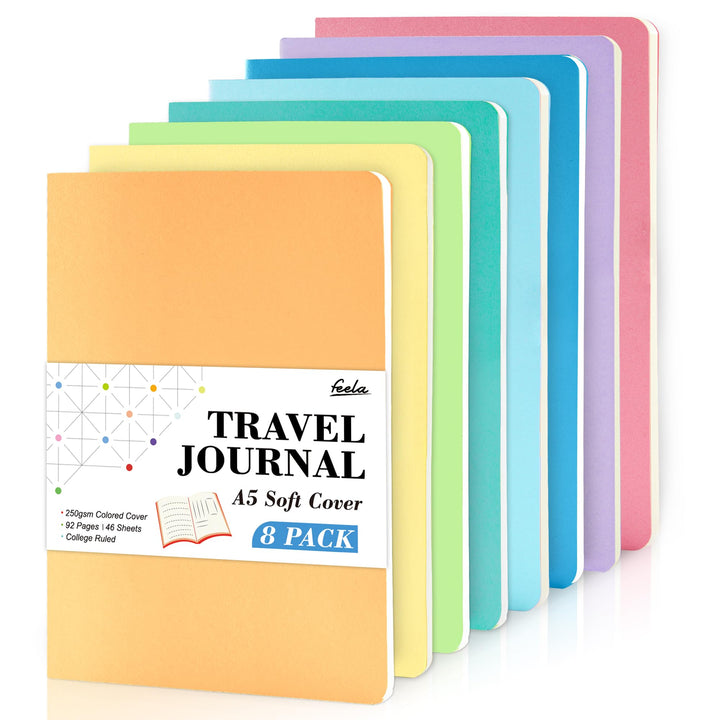 feela Notizbuch A5 Softcover, 8 Stück Notizbuch liniert, Notizheft mit 92 Seiten, 14x21cm, Notizbloc