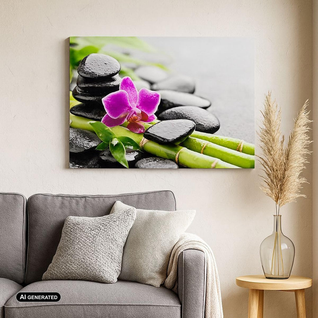 Bilder auf Leinwand 100x70cm Leinwandbild Pflanze Steine Bambus Spa Gross Wanddeko Bild Schlafzimmer