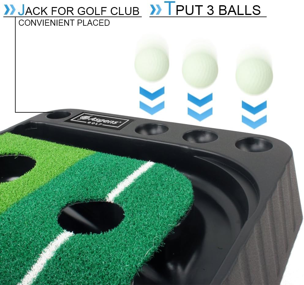 Minigolf für zuhause, Putting Matte mit Auto-Rückkehr & Kunstrasen – Minigolf Set mit 3 Golfbällen,