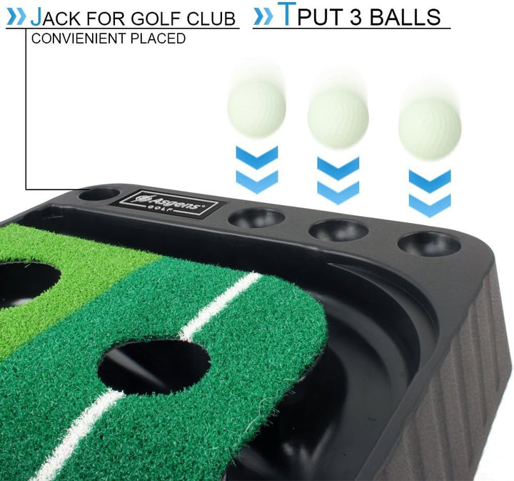 Minigolf für zuhause, Putting Matte mit Auto-Rückkehr & Kunstrasen – Minigolf Set mit 3 Golfbällen,