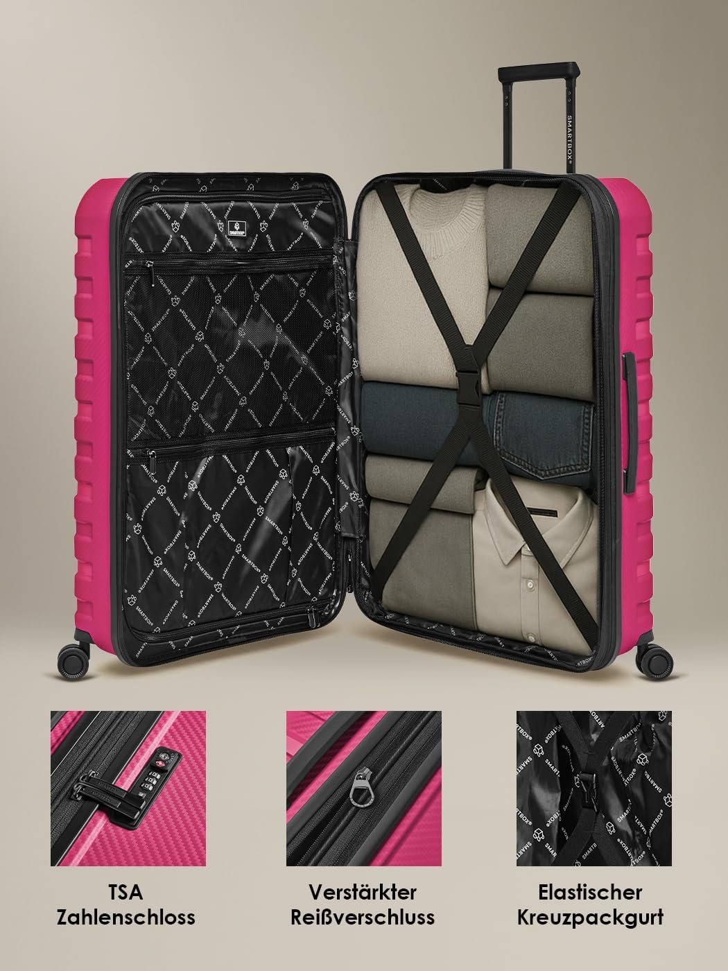 Smartbox Hartschalen Koffer-Set 3-teilig | mit Dehnfalte erweiterbar um 3 cm | aus hochwertigem, lei