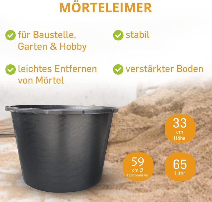 Hossi's Wholesale 10x Mörtelkübel 65l aus Kunststoff, stabile Maurerkübel, Baueimer für Baustelle un