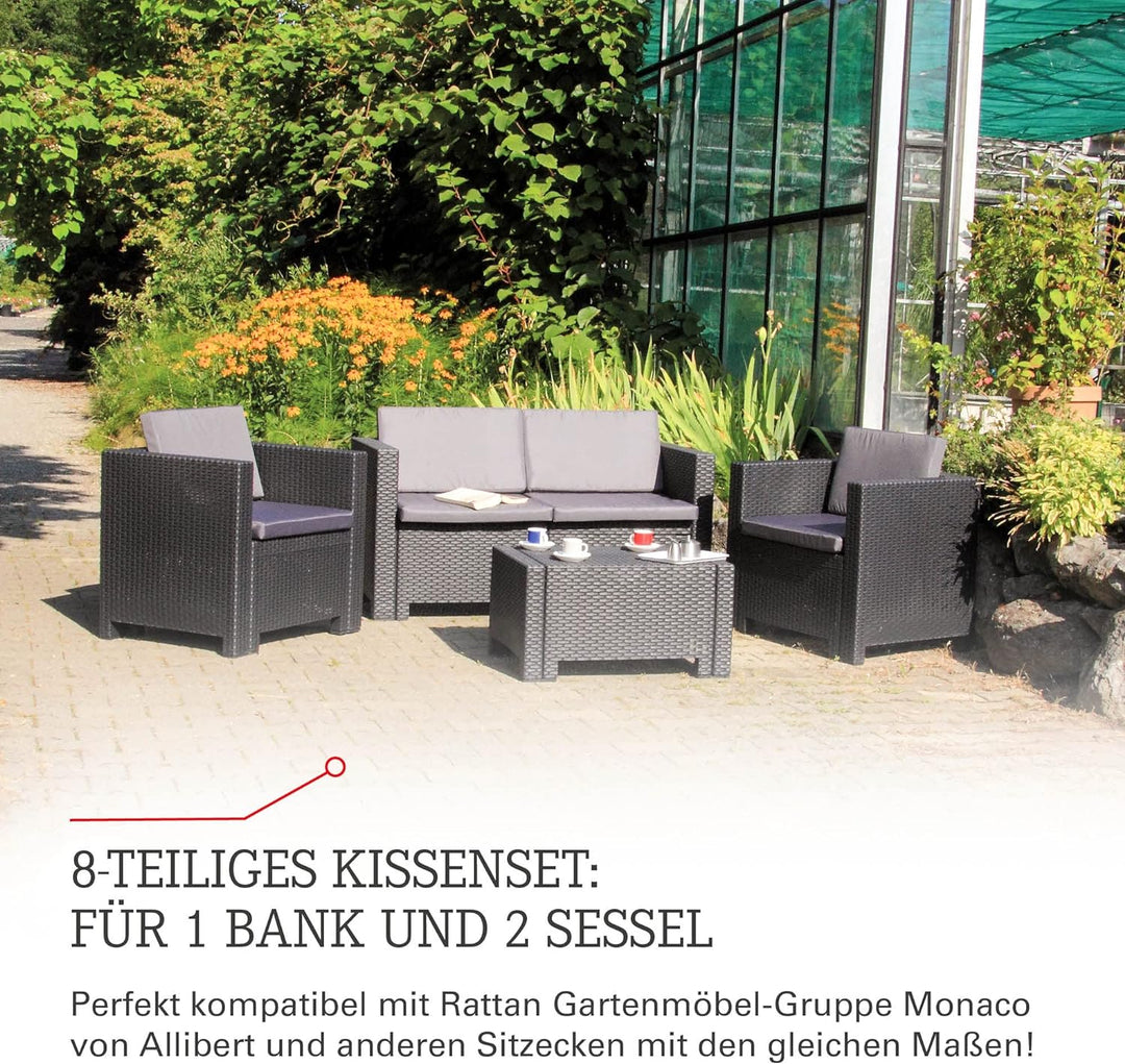 Beo Lounge Auflagen Set Monaco | Made in EU | 8 Polster Gartenmöbel atmungsaktiv | Maschinenwaschbar