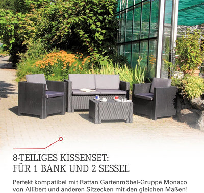 Beo Lounge Kissen Monaco | passend für Allibert Lounge-Möbel | Hell-Beige | 8 Kissen | wasserabweise