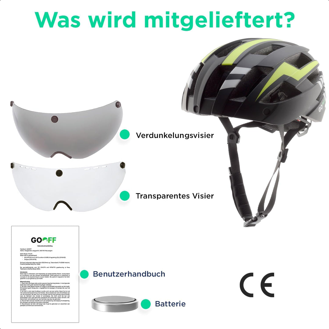 GOOFF Blitz Fahrradhelm – Leichter Fahrradhelm für Damen und Herren mit 2 magnetische Visieren und L