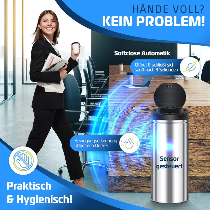 KESSER® Sensor Mülleimer ✓ Automatik ✓ Abfalleimer ✓ Abfall | EDELSTAHL | Farbe: SILBER | Grösse: 40