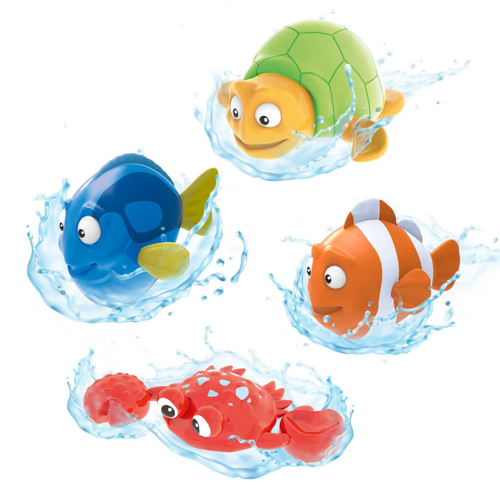 INKEE Toys Wind-Up 4er Pack - 4 Stück aufziehbare Badespielzeuge 1x Schildkröte 1x Krabbe 1x Clownfi