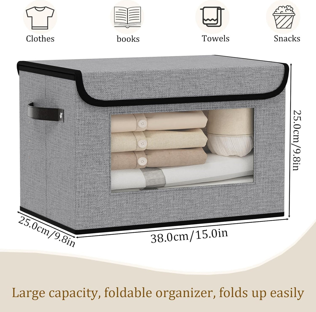 Aufbewahrungsbox, Kleiderschrank Organizer, Aufbewahrungskorb mit Deckel Stoff, Faltbox mit Griff, 3