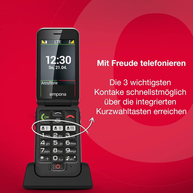 Emporia JOY-LTE - 4G-Handy für ältere Menschen, hohe Lautstärke, 2,8-Zoll-Farbdisplay, 3 Schnellanru