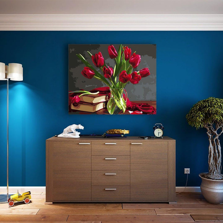 Artnapi Malen nach Zahlen Erwachsene mit Rahmen | DIY Handgemalt | Blumen - Blumenstrauss aus Tulpen