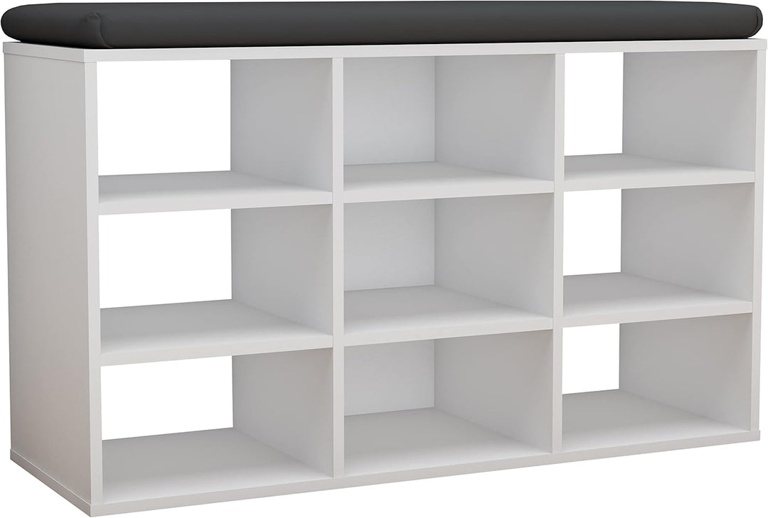 VCM Holz Sitzbank Schuhschrank Schuhregal Schuhkommode Sitzkommode 9 Fächer Hinsol XS Weiss