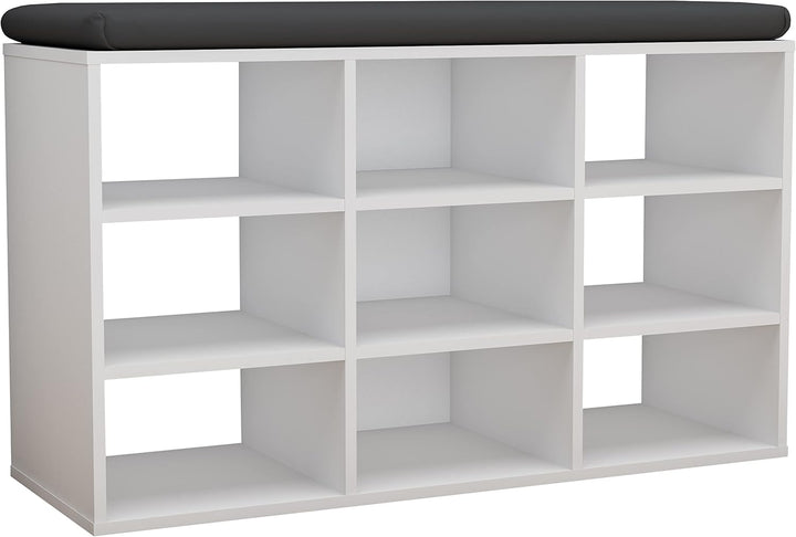 VCM Holz Sitzbank Schuhschrank Schuhregal Schuhkommode Sitzkommode 9 Fächer Hinsol XS Weiss