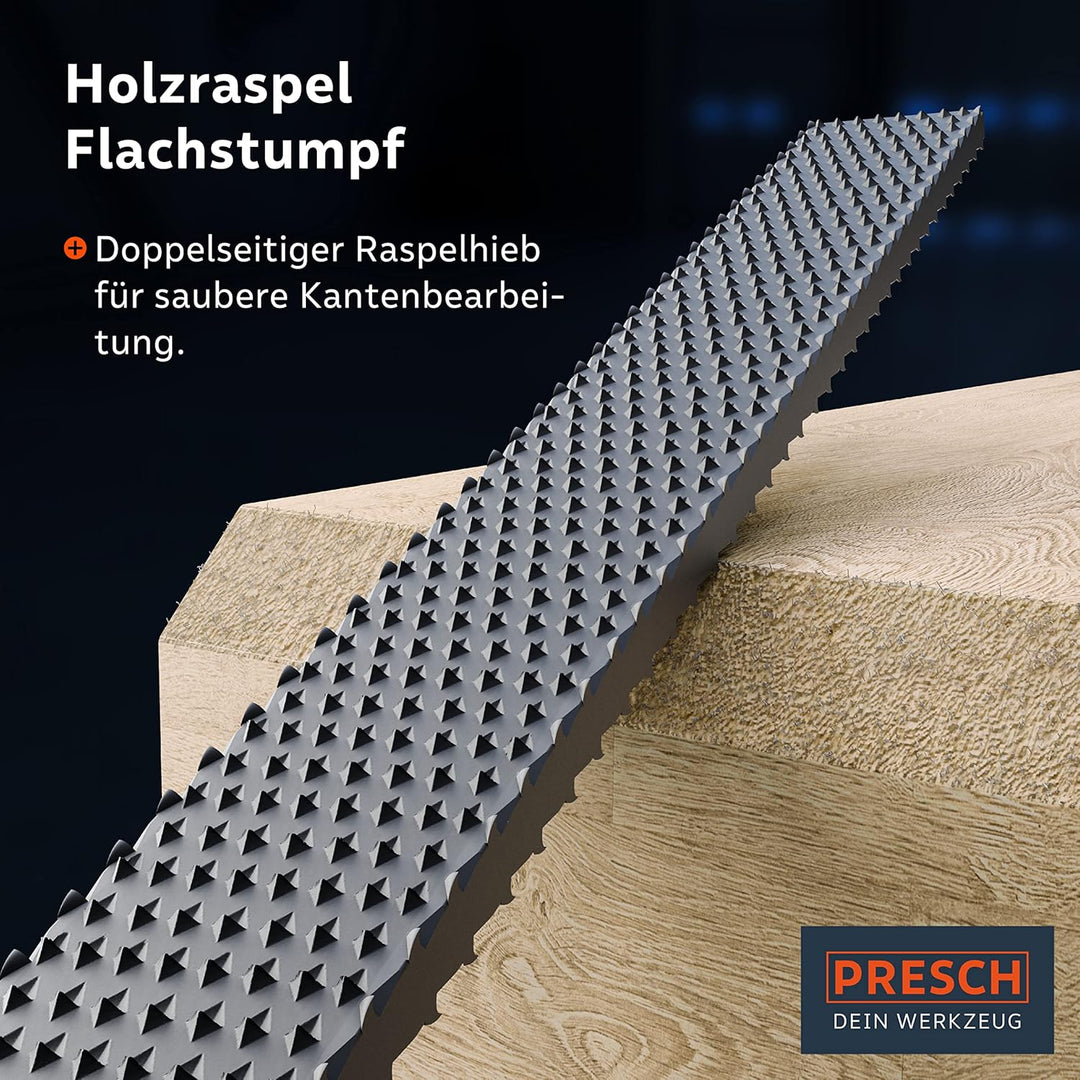 PRESCH Holzraspel Set 3tlg. - Hochwertiges Holzfeilen Set inkl. Flachstumpfraspel, Halbrund- und Run