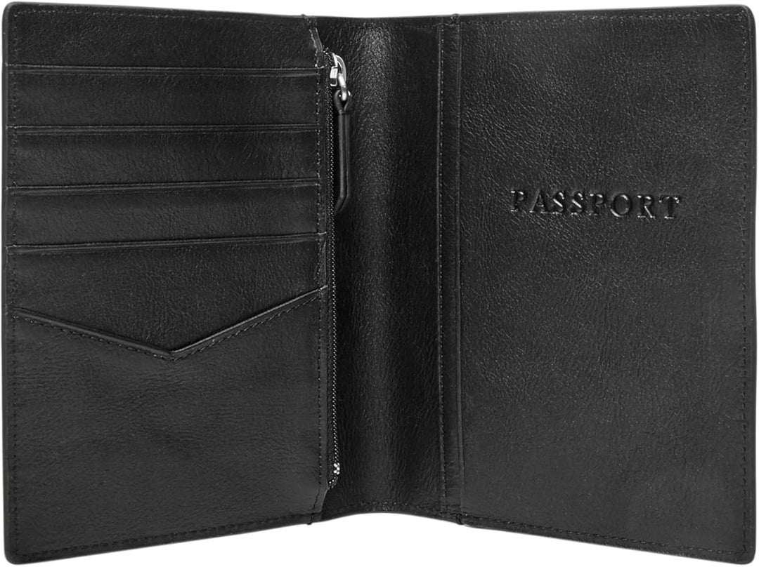 Fossil Herren Leder Reisepasshülle 11,43 cm L x 1,27 cm B x 13,97 cm H Schwarz, Schwarz