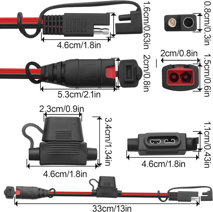 SAE-Verlängerungskabel,Akku-Ladegerät,SAE-Kabel für Genius Smart Ladegeräte,20A Sicherung,wasserdich