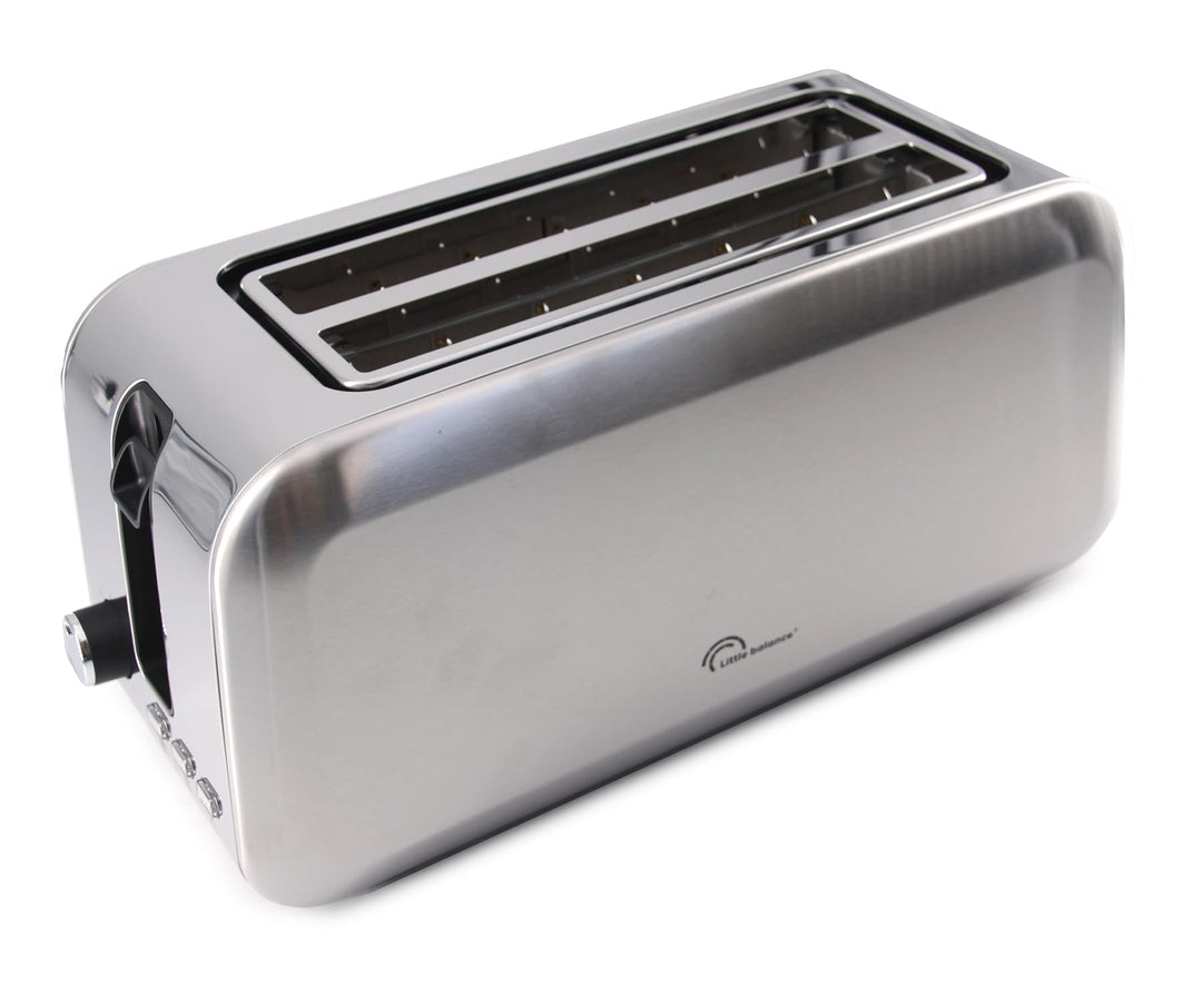 LITTLE BALANCE 8697 Dual Edelstahl, Toaster, 2 lange Schlitze für 4 Brotscheiben, Krümelschublade, 1