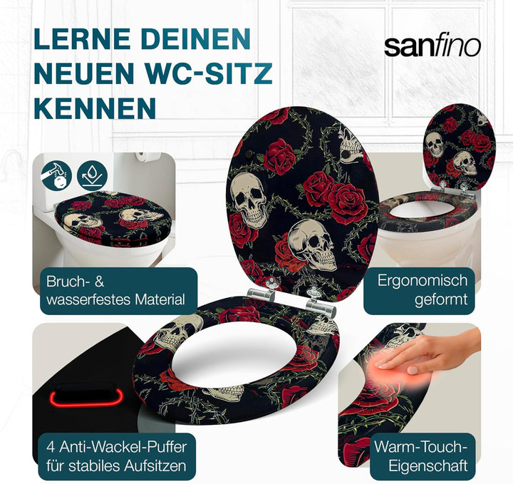 Premium WC Sitz mit Absenkautomatik – hochwertige Toilettendeckel aus Holz, viele bunte Motive, hohe