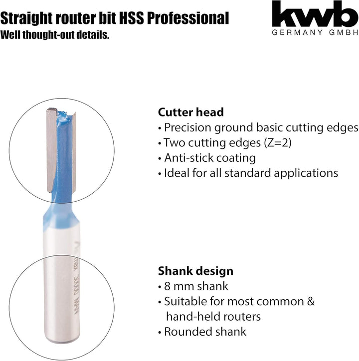 kwb HSS Nutfräser Ø 16 mm, hartmetallbestückt mit präzisem Spannschaft und optimierter Schneidengeom