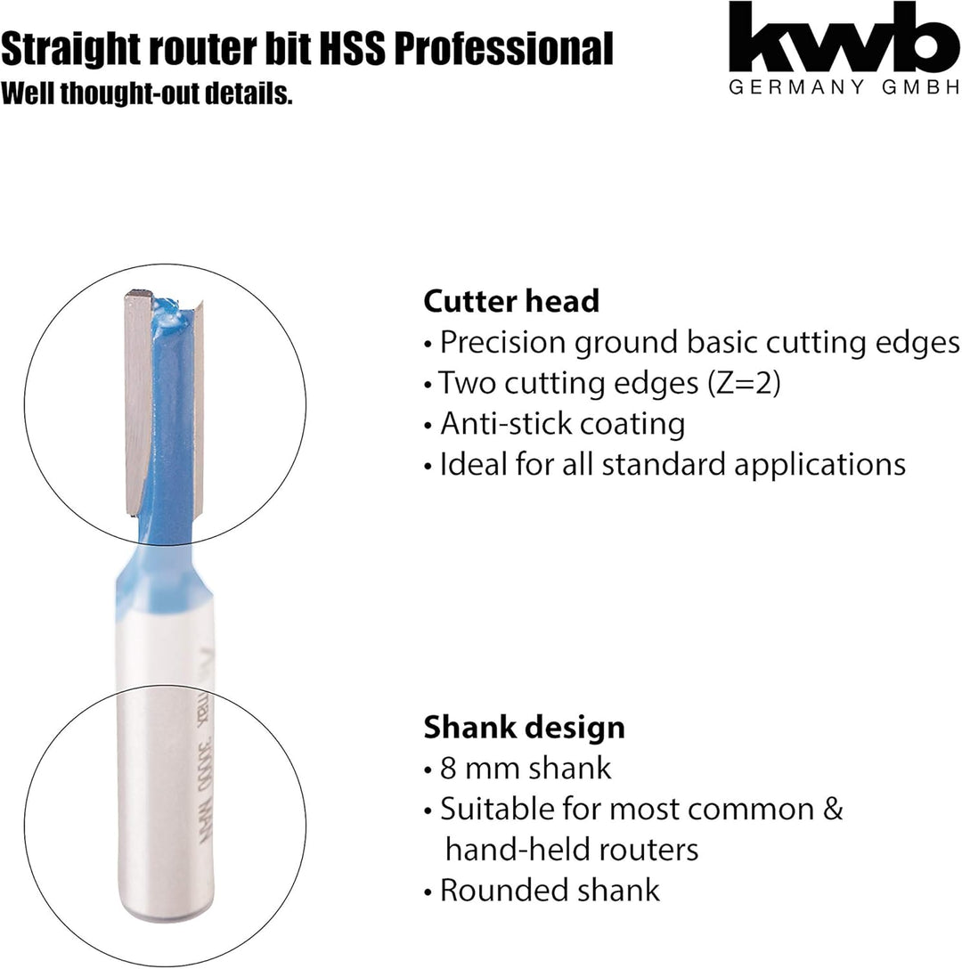 kwb HSS Nutfräser Ø 20 mm, hartmetallbestückt mit präzisem Spannschaft und optimierter Schneidengeom