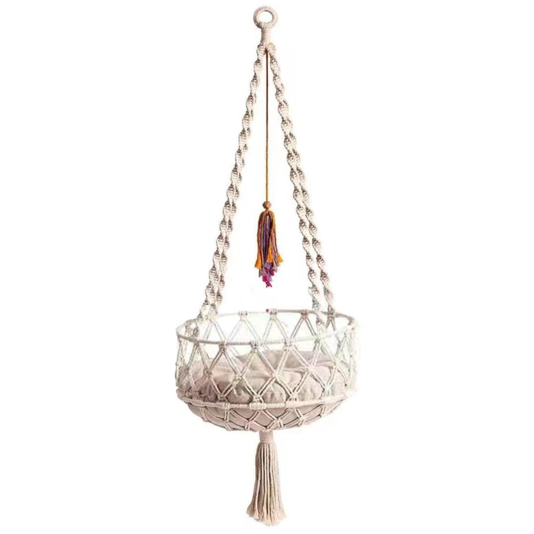 Katzenschaukel, 49 Zoll hängendes Katzenbett mit Baumwollmatte, Katzenhängematte im Boho-Stil mit Qu