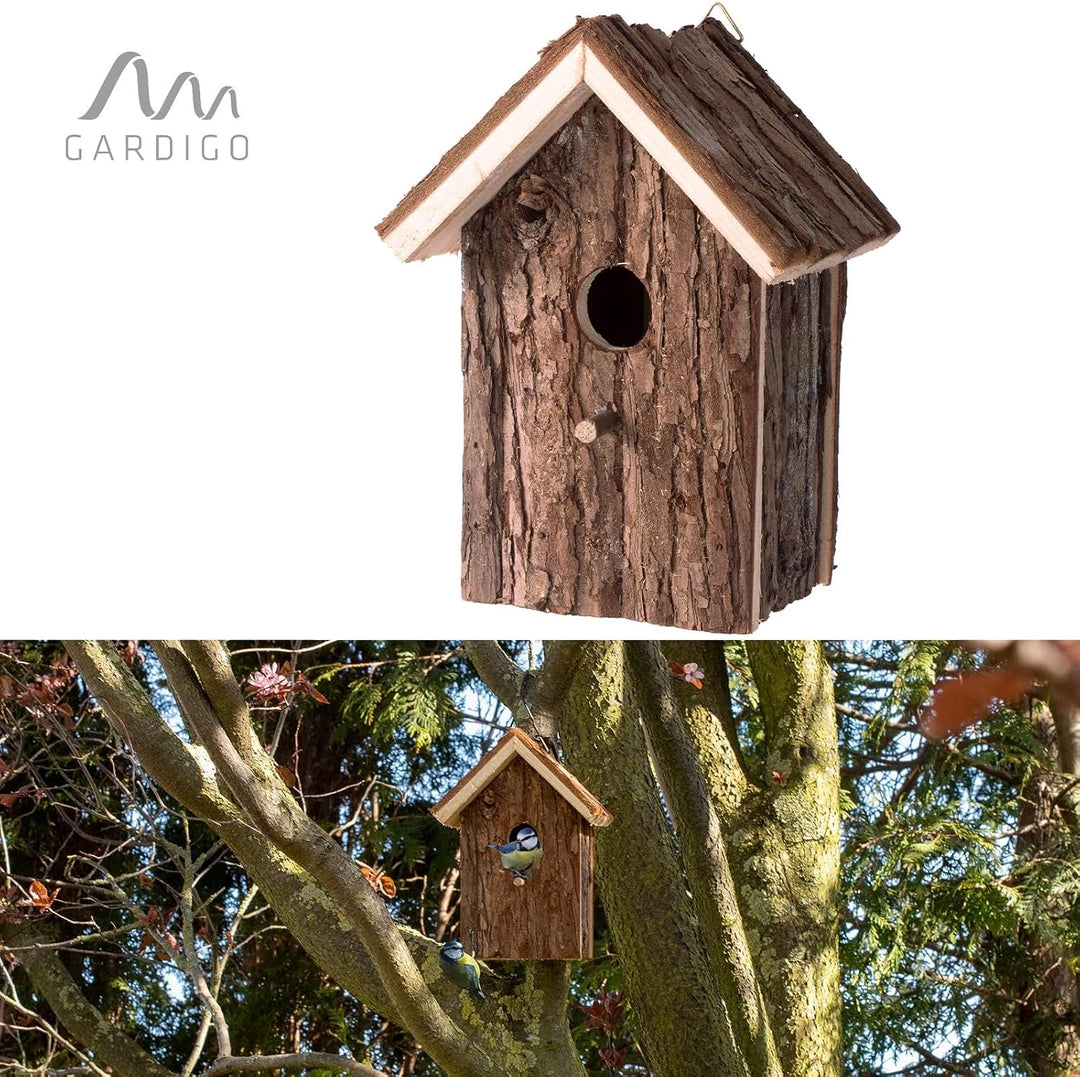 Gardigo Vogelhaus aus Holz | Nistkasten zum Aufhängen | 16 x 19,5 x 11,5 cm | Unbehandeltes Holz | N