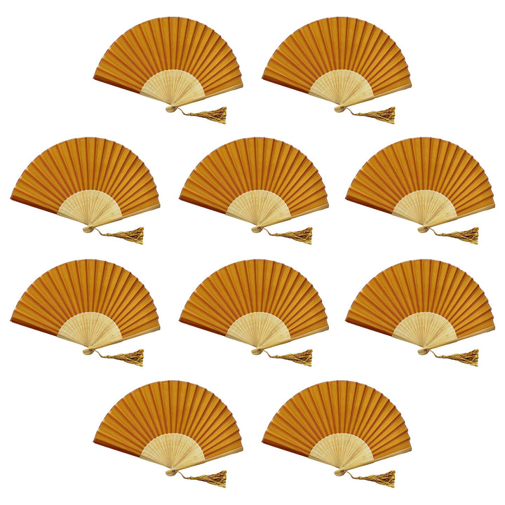 FANSOF.FANS 10 Stück Stofffächer mit Quaste Grade A Bambus Rippen Party Favor Handheld Fan (Dark Gol