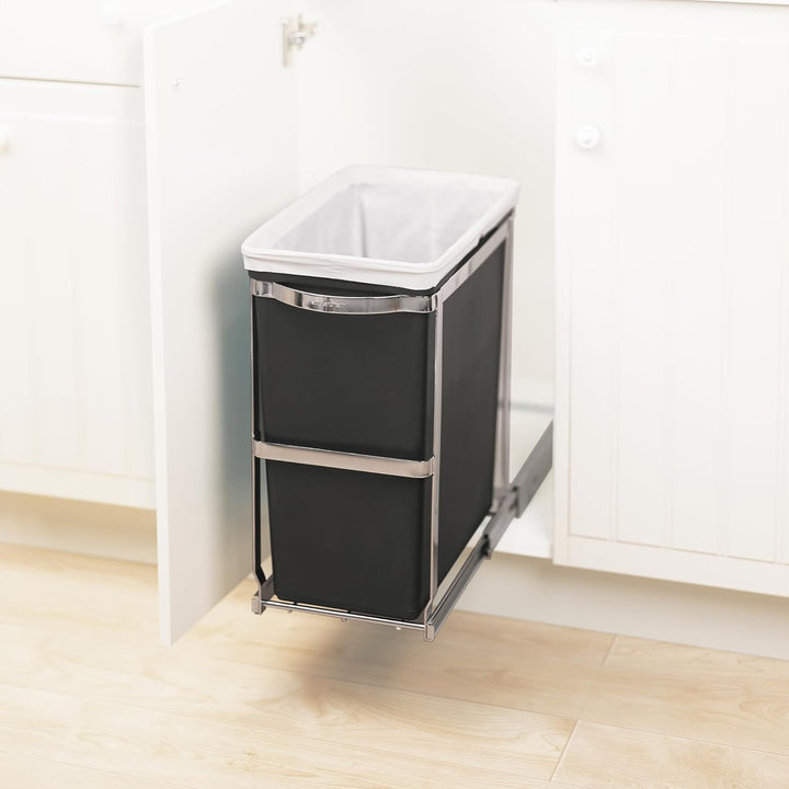 simplehuman CW1124 30 Liter, ausziehbarer, Mülleimer Küche, Einbau Abfallsammler, Abfalleimer, Müllt
