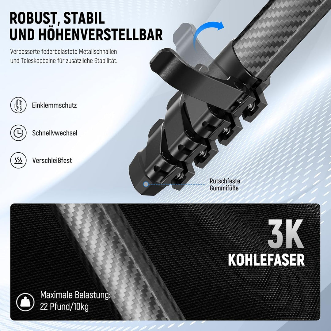 NEEWER LITETRIP LT38 61" Reisestativ Kamera, tragbarer Ständer aus Carbonfaser, 360°Kugelkopf, Arca