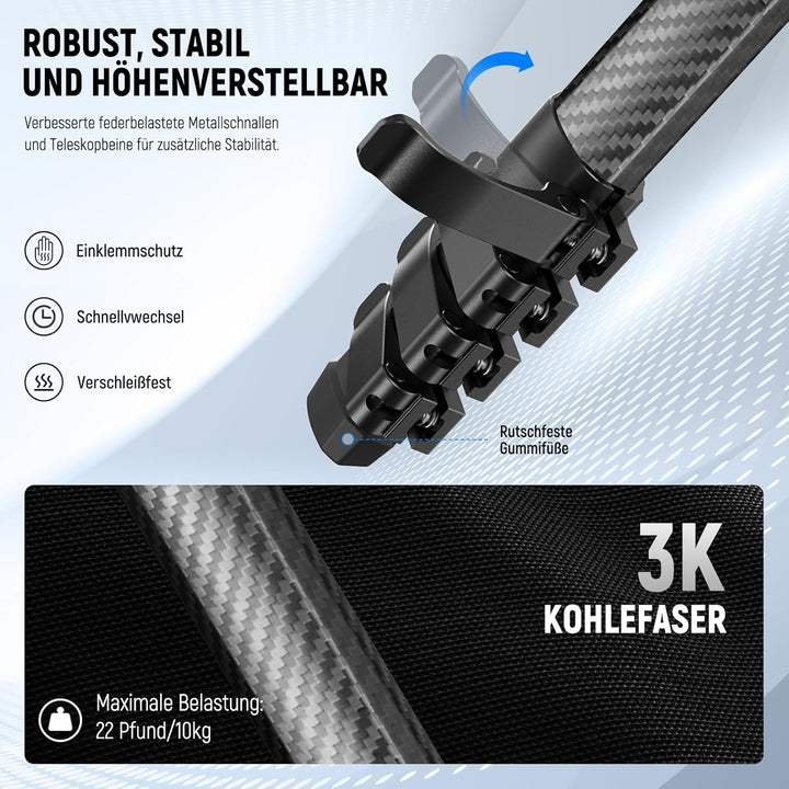 NEEWER LITETRIP LT38 61" Reisestativ Kamera, tragbarer Ständer aus Carbonfaser, 360°Kugelkopf, Arca