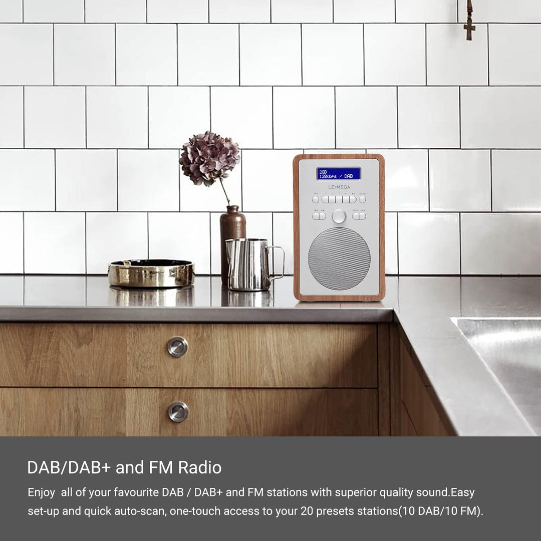 LEMEGA CR2+ DAB/DAB+ Digitalradio,UKW-Digitalradio,DAB-Radio Netzbetrieben,Doppelter Wecker,Küchen-S